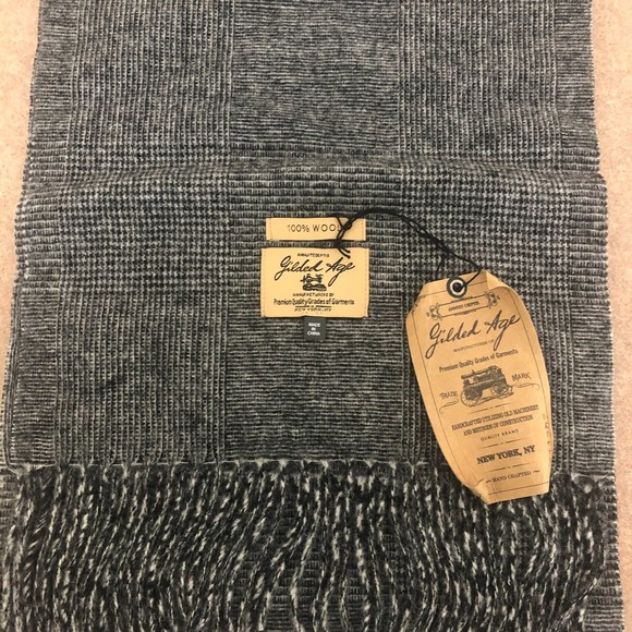 Gilded Age "Prince of Wales" 100% wool Scarf Premium Quality Grey NEW NWT - Picture 6 of 7